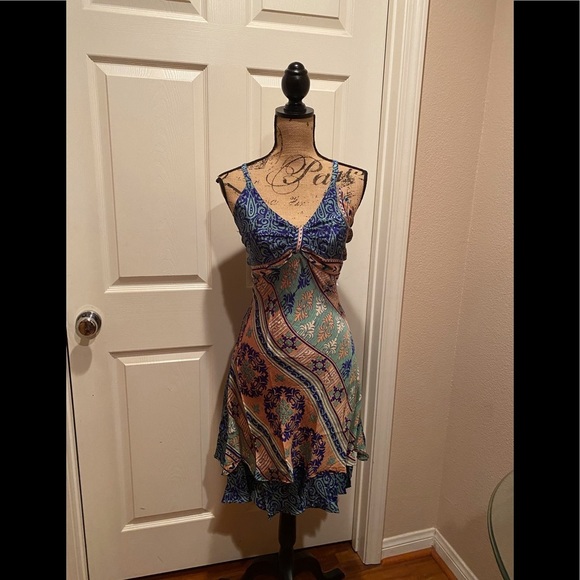Multi print double layered short dress - Picture 1 of 6